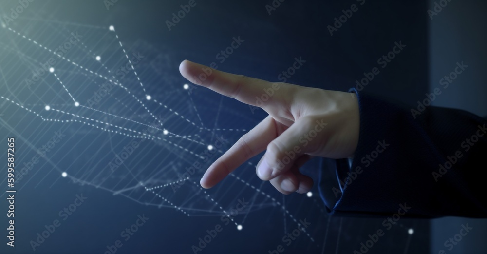 Aufkleber hand technology analysis cyberspace virtual concept network business chart graph. generative ai.