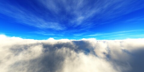 Beautiful landscape of clouds at sunrise top view, clouds under the setting sun, clouds panorama, 3d rendering