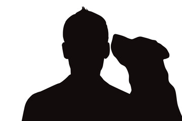 Vector silhouette of man with his dog on white background.