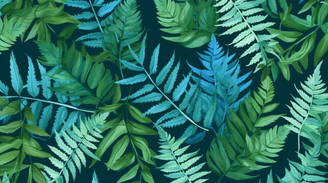 Abstract colourful Leaves background pattern - Illustration , Textile, Plant, Leaf, Wallpaper, Created using generative AI tools
