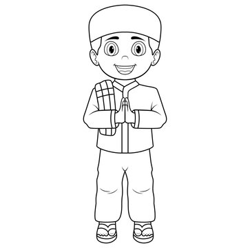 recommend clip art: Happy muslim man cartoon line art