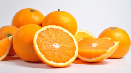 Group of slices whole of fresh orange fruit. AI generated.