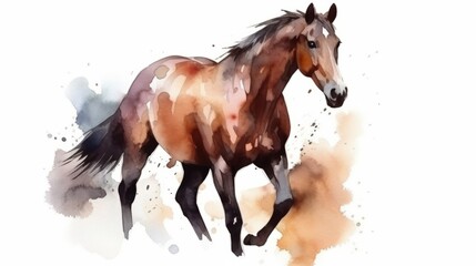 Horse on white background in watercolor style. AI generated.