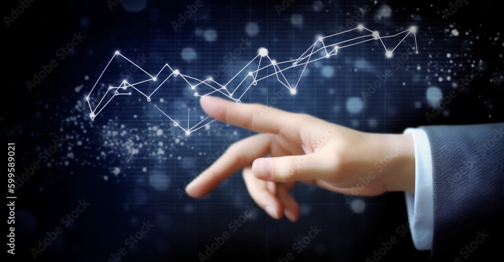Poster chart technology business hand network virtual cyberspace concept graph analysis. generative ai.