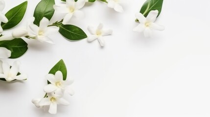 Jasmine white flowers on white background. AI generated.