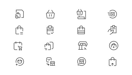 Shopping icons set. E-commerce icon collection. Online shopping thin line icons. Shop icons vector