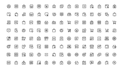 Shopping icons set. E-commerce icon collection. Online shopping thin line icons. Shop icons vector