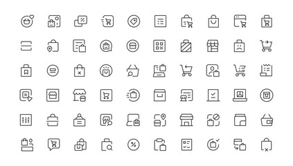 Shopping icons set. E-commerce icon collection. Online shopping thin line icons. Shop icons vector
