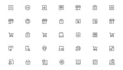 Shopping icons set. E-commerce icon collection. Online shopping thin line icons. Shop icons vector