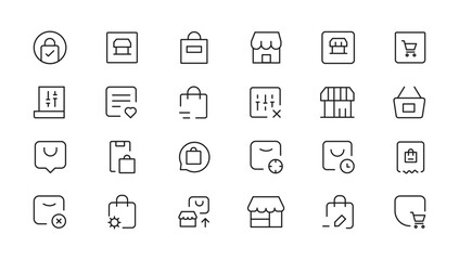 Shopping icons set. E-commerce icon collection. Online shopping thin line icons. Shop icons vector