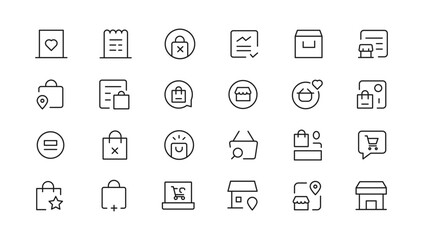 Shopping icons set. E-commerce icon collection. Online shopping thin line icons. Shop icons vector
