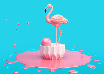Pink flamingo ice cream. Abstract food styling art.Generative Ai illustration