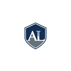Letter AL, Column and Shield logo or icon design