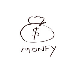 Money bag with dollar sign. Hand drawn sketch. Vector illustration.