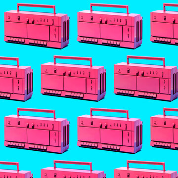 Similar vintage boomboxes against blue background