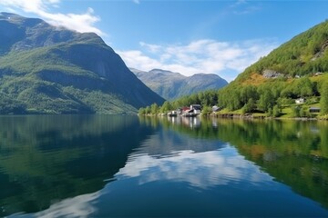 Fototapeta na wymiar beautiful views of the fjords of norway AI