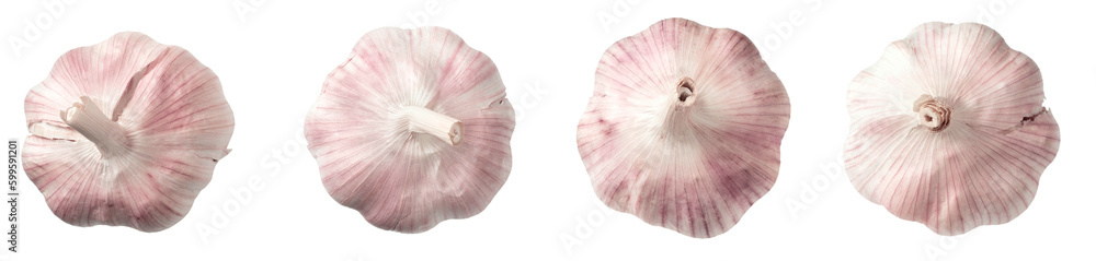 Sticker Whole garlic bulbs isolated on the white background, top view.