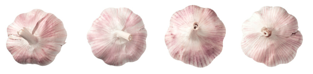 Whole garlic bulbs isolated on the white background, top view.