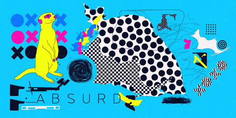 Naklejka premium Fashion illustration modern art. Abtract absurd geometry background. Anti-design.
