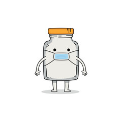 Cute glass mason jar cartoon character wearing a medical mask