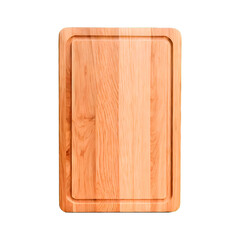 Top view rectangle wooden cutting board. Empty wooden serving board PNG illustration with transparent background. Generative AI