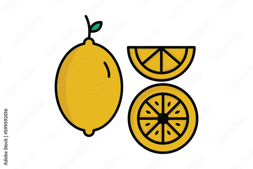 Poster lemons icon set. icon related to fruits. lineal color icon style, flat line. simple vector design ed