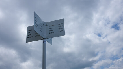 World cities distance sign pole