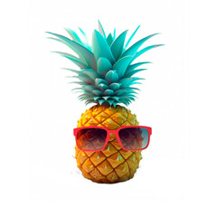 Vacation concept. Generative AI. Pineapple in sunglasses on the beach. Leisure. Transparente background. 