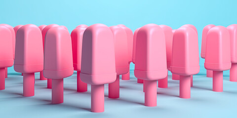 Many Popsicle ice creams on vibrant blue background. Generative Ai illustration