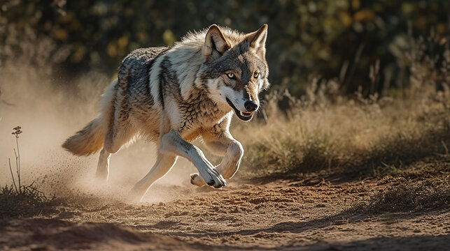 Fast wolf running in the wilderness