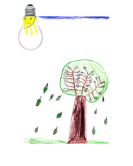 Nachhaltiger Strom  als Composing mit Kinderzeichnung