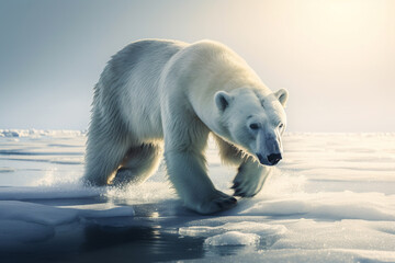 Plakat Illustration of polar bear stalking across an ice flow. Generative AI. 
