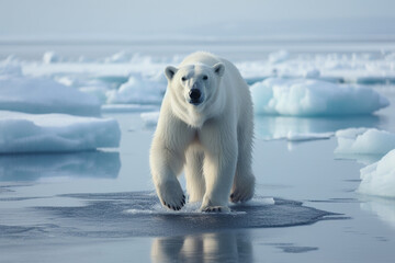 Obraz na płótnie Canvas Illustration of polar bear stalking across an ice flow. Generative AI. 