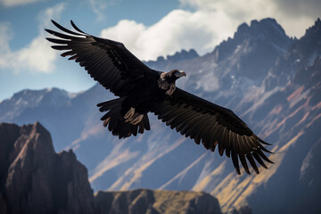 Plakat Illustration of an Andean Condor coasting in the mountains of South America. Generative AI.