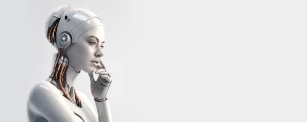 AI robot woman on white background. Generative AI