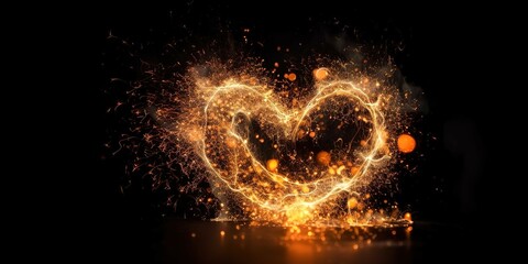 Fototapeta na wymiar Heart shaped sparks floating and with flames, generative AI