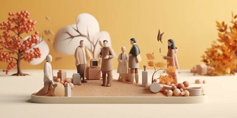 Miniature people, Mid Autumn poster, blank banner, generative AI