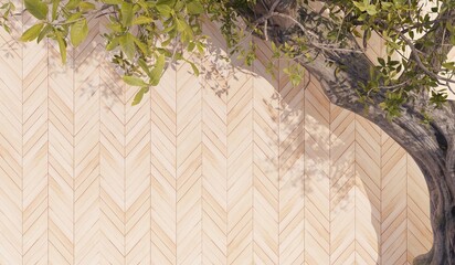 parquet floor background and trees with shadows old wood grain wall decayed traces parquet 3d illustration parquetry