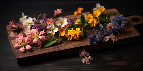 Fototapeta na wymiar spring_flowers_on_the_Board,generative AI