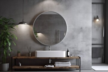 Fototapeta na wymiar sink gray room mirror interior design decor luxury bathroom home concrete. Generative AI.