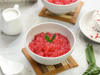Bubur sagu mutiara, Indonesian dessert, made from sagu mutiara (pearls sago), coconut milk, sugar,...