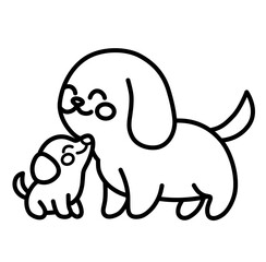 Dog Mom and baby cartoon outline icon