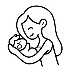 Mom and baby cartoon outline icon