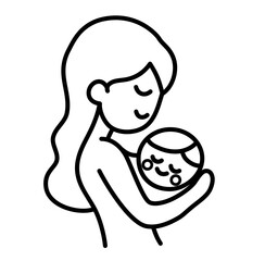 Mom and baby cartoon outline icon