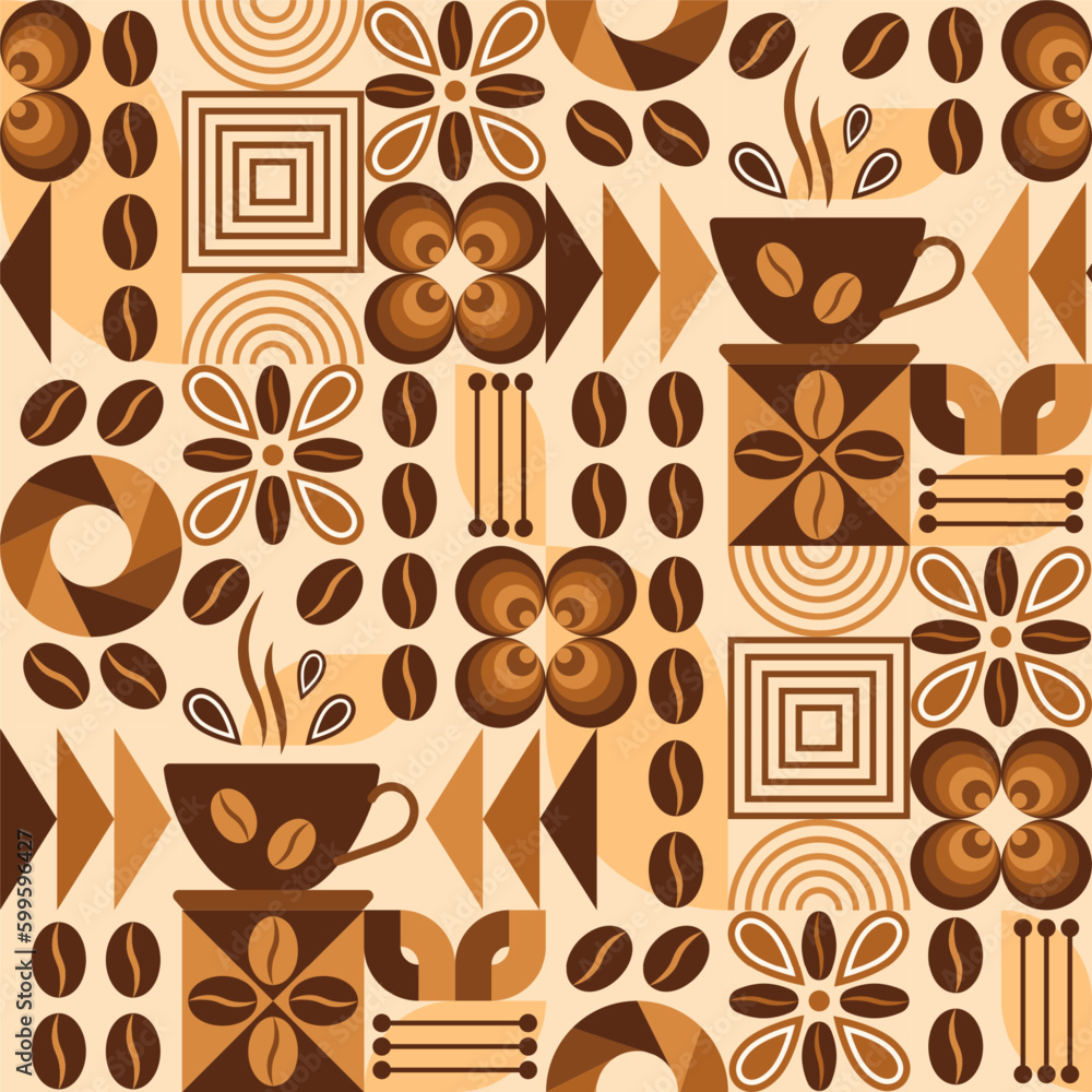 Aufkleber coffee theme seamless pattern in simple geometric style with abstact shapes. medium roast level coff