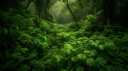 ねじれたジャングルのつると樹蔓：密集した熱帯雨林の詳細なアートワーク No.036 | Twisted Jungle Vines and Lianas: A Detailed Artwork of a Dense and Lush Tropical Rainforest Generative AI
