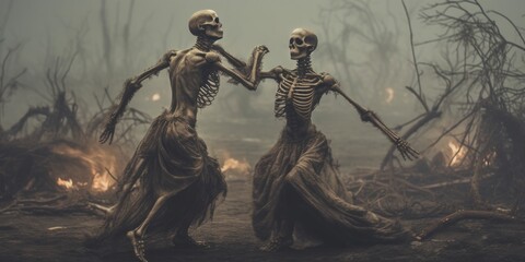 Fototapeta Eternal Waltz - A Captivating Depiction of the Dance Macabre, Skeleton Dance. Generative AI obraz
