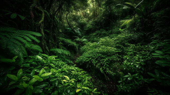 ねじれたジャングルのつると樹蔓：密集した熱帯雨林の詳細なアートワーク No.012 | Twisted Jungle Vines and Lianas: A Detailed Artwork of a Dense and Lush Tropical Rainforest Generative AI
