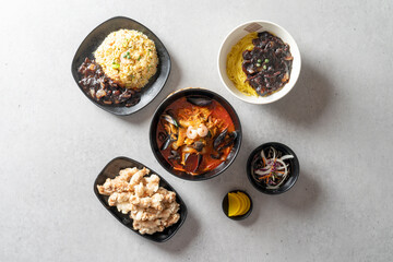 sweet and sour pork Korean food dish meal jajangmyeon, black-bean-sauce noodles jjamppong, Chinese-style noodles with vegetables and seafood fried dumpling fried rice Chinese fried rice