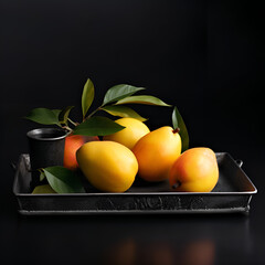 fresh apricots on a wooden table with black background